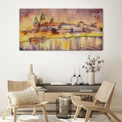 Glasbild Goldene Spiegelungen auf dem Fluss
