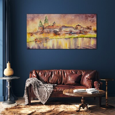Glasbild Goldene Spiegelungen auf dem Fluss
