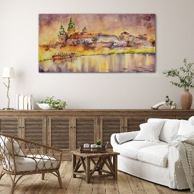 Glasbild Goldene Spiegelungen auf dem Fluss