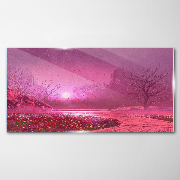 Foto auf glas Rosa Nebel über der Frühlingslandschaft