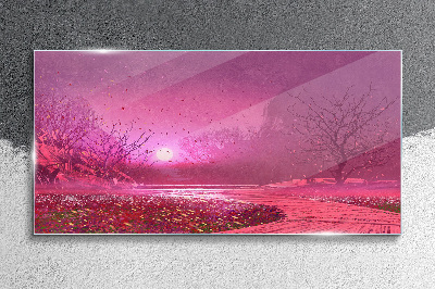 Foto auf glas Rosa Nebel über der Frühlingslandschaft