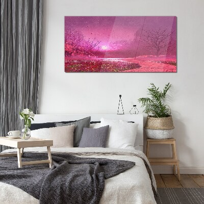 Foto auf glas Rosa Nebel über der Frühlingslandschaft