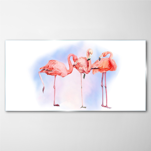 Foto auf glas Rosa Flamingos auf pastellfarbenem Hintergrund