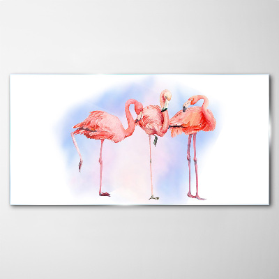 Foto auf glas Rosa Flamingos auf pastellfarbenem Hintergrund