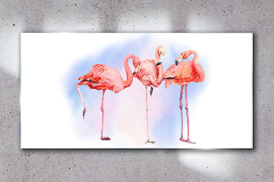 Foto auf glas Rosa Flamingos auf pastellfarbenem Hintergrund