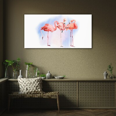 Foto auf glas Rosa Flamingos auf pastellfarbenem Hintergrund