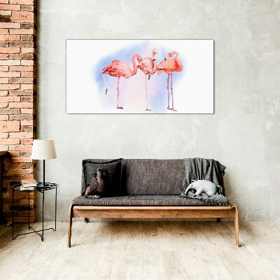 Foto auf glas Rosa Flamingos auf pastellfarbenem Hintergrund