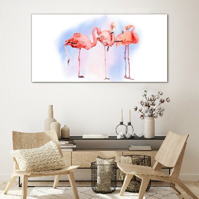 Foto auf glas Rosa Flamingos auf pastellfarbenem Hintergrund