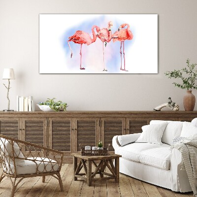Foto auf glas Rosa Flamingos auf pastellfarbenem Hintergrund