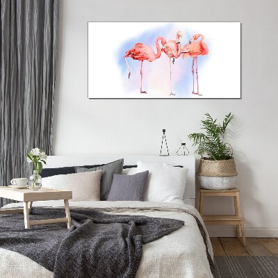 Foto auf glas Rosa Flamingos auf pastellfarbenem Hintergrund