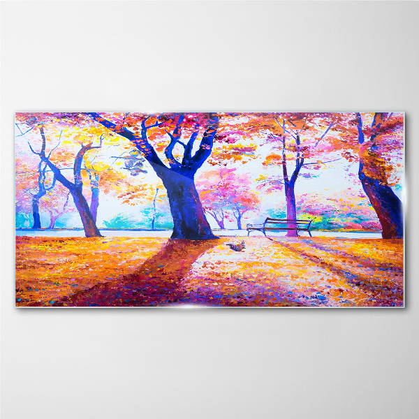 Glasbild Herbstlandschaft in Regenbogenfarben