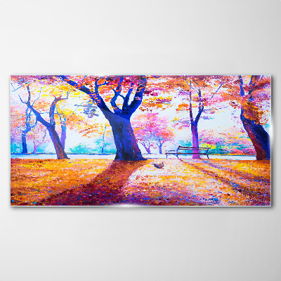 Glasbild Herbstlandschaft in Regenbogenfarben