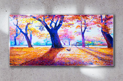 Glasbild Herbstlandschaft in Regenbogenfarben