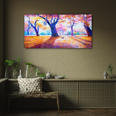 Glasbild Herbstlandschaft in Regenbogenfarben
