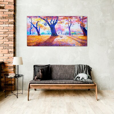 Glasbild Herbstlandschaft in Regenbogenfarben
