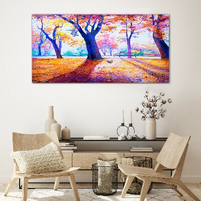 Glasbild Herbstlandschaft in Regenbogenfarben