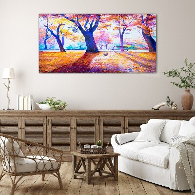 Glasbild Herbstlandschaft in Regenbogenfarben