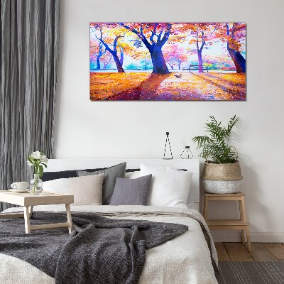 Glasbild Herbstlandschaft in Regenbogenfarben