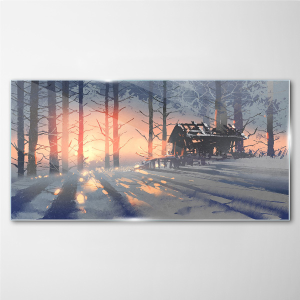 Glasbild Wintermorgen im Wald