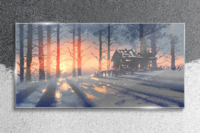 Glasbild Wintermorgen im Wald