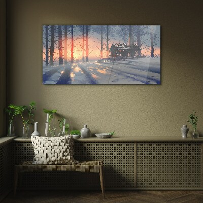 Glasbild Wintermorgen im Wald