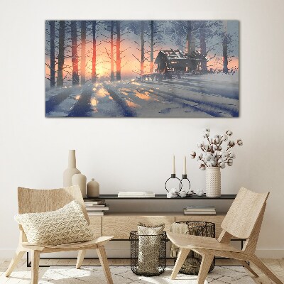 Glasbild Wintermorgen im Wald