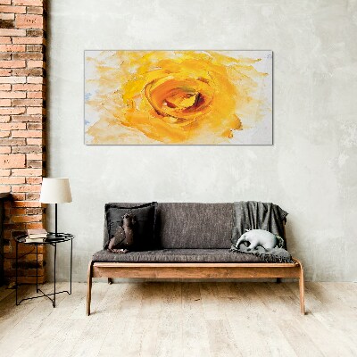 Glasbild Gelbe Rose auf hellem Hintergrund