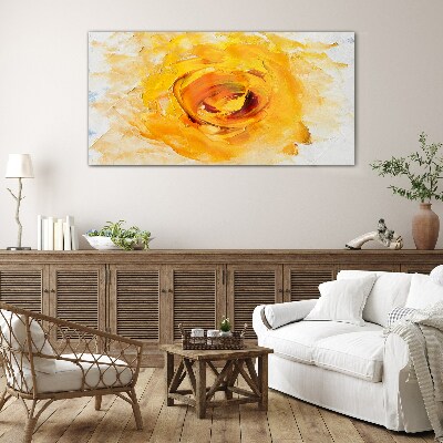 Glasbild Gelbe Rose auf hellem Hintergrund