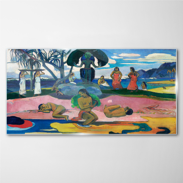 Glasbild Tropische Szene mit Figuren