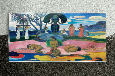 Glasbild Tropische Szene mit Figuren