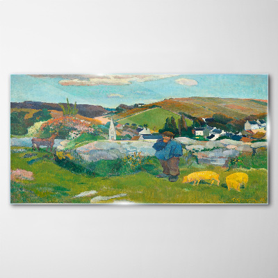 Glasbild Junge in der Landschaft