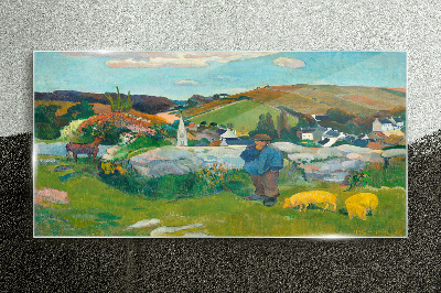Glasbild Junge in der Landschaft
