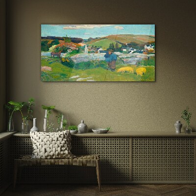 Glasbild Junge in der Landschaft