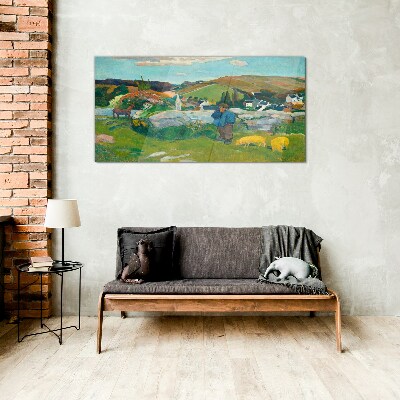 Glasbild Junge in der Landschaft