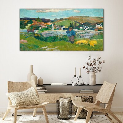 Glasbild Junge in der Landschaft