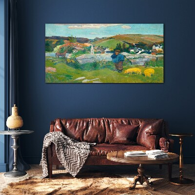 Glasbild Junge in der Landschaft