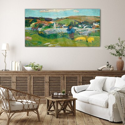 Glasbild Junge in der Landschaft