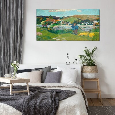 Glasbild Junge in der Landschaft