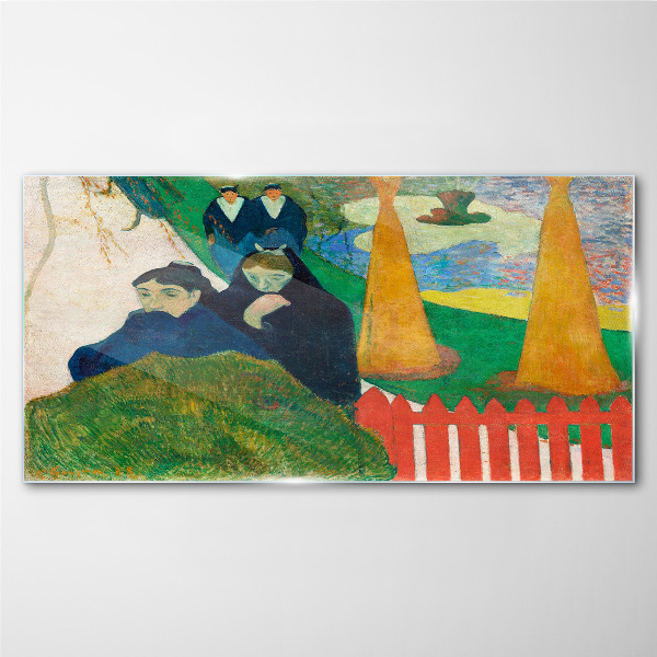 Glasbild Grüne Landschaft mit Figuren