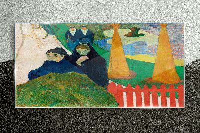 Glasbild Grüne Landschaft mit Figuren