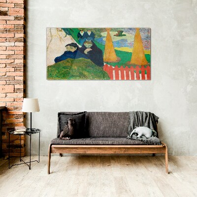 Glasbild Grüne Landschaft mit Figuren