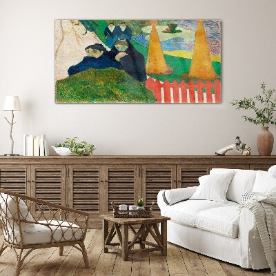 Glasbild Grüne Landschaft mit Figuren