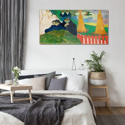 Glasbild Grüne Landschaft mit Figuren