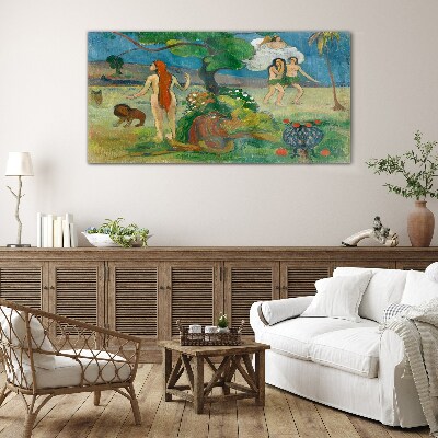 Glasbild Paradieslandschaft mit Figuren