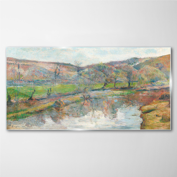 Glasbild Eine friedliche Landschaft am Fluss