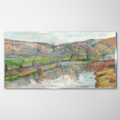 Glasbild Eine friedliche Landschaft am Fluss