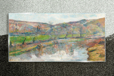 Glasbild Eine friedliche Landschaft am Fluss
