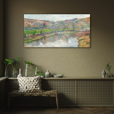 Glasbild Eine friedliche Landschaft am Fluss