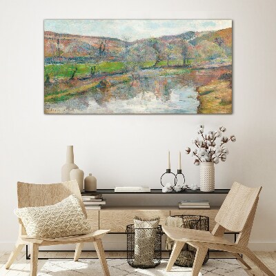 Glasbild Eine friedliche Landschaft am Fluss