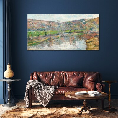 Glasbild Eine friedliche Landschaft am Fluss